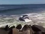 Abandoned Boat Gets Absolutely Hammered Against The Rocks

