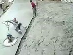 Concreter Loses Control Of The Trowel And Ruins The Pad
