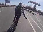 Cyclist Gets Fucking Drilled By A Truck Maybe Stay Off The Highway Next Time
