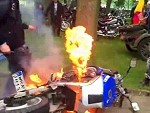 Destroys His Bike In A Fireball Ripping An Average Burnout
