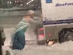 Elsa Helps A Boston Police Van Get Out Of The Snow
