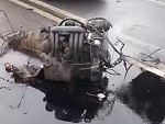 Engine Torn From Car In An Accident Still Running
