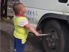 Little Boss Threatens Truck Driver With A Knife
