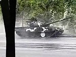 Russian Tank Wipes Out Driving Through Minsk
