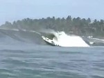Abandoned Boat Gets Caught By A Breaking Wave
