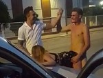 Two Bros Fuck A Chick Over The Car Hood
