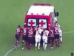 Ambulance Broke Down On The Soccer Pitch So Players Help Push It Off
