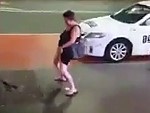 Aussie Skank Takes A Whizz On The Footpath
