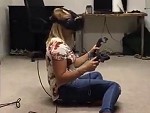 Blonde Gets A Bit Carried Away With VR Gaming
