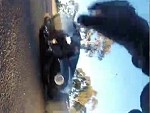 Car Blinded By The Sun Drills A Rider From Behind
