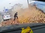 Car Could Do Nothing To Avoid Being Crushed By The Brick Truck
