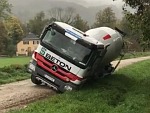 Cement Mixer Truck Takes A Little Tumble
