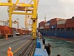 Container Ship Hits The Dock And A Takes Down A Crane
