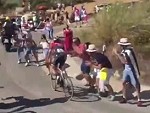 Cop Pushes A Spectator In The Way During The Vuelta De Espana
