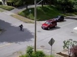 Cyclist Runs The Stop Sign And Deserves What He Gets
