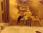 Drunk Guy Learns Not To Mess With A Street Cleaner
