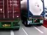 Dumbshit Lane Splits Between 2 Semis And Now He's Gone
