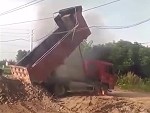 Dumper Truck Strikes Powerlines Oops
