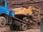 Excavator Cleverly Dismounts
