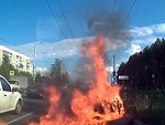 Fairly Minor Bike Accident Ends In A Big Fireball
