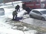 Fire Fighter Tries To Extinguish Grandma
