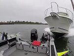 Fishermen Jump For Their Lives Before Getting Run Over By A Bigger Boat
