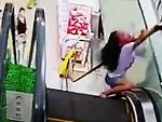 Girl Very Nearly Loses Her Head On An Escalator
