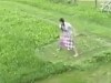Good Little Farm Girl Mowing The Lawn