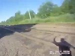 Hero Cop Sprints To Warn Confused Guy On The Train Tracks
