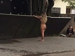Naked Woman Tears Down A Fence
