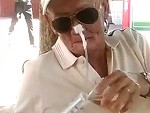 Old Dude Drinking A Beer Through His Nasogastric Tube
