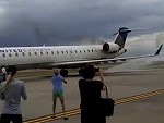Passenger Jet Engine Catches Alight After Landing
