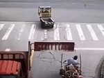 Poor Guy Is Instantly Killed By A Truck Door Thingy
