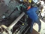 Poor Mofo Gets Pulled In By His Machine
