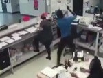 Psycho Attacks Workers With A Machete
