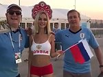Russian Soccer Fan Strutting Her Stuff On The Way To A Match
