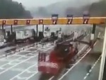 Shit For Brains Truckie Wrecks A Toll Station

