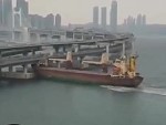 Tanker Ship Crashes Into A Bridge In Korea
