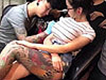 Tattooist Punctures Her Fake Boobies
