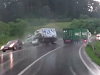 Truck Slides On A Corner And Wipes Out Some Cunts