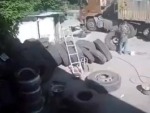 Truck Tyre Explodes For No Apparent Reason
