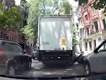 Truck Wipes Out A Parked Motorbike And Doesn't Bother Stopping
