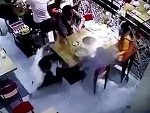 Waiter Slips And Scolds Little Boy
