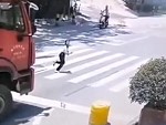 Woman Vs Speeding Truck: Who Will Win?